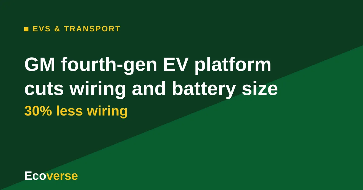 Ecoverse graphic with the headline: GM fourth-gen EV platform cuts wiring and battery size