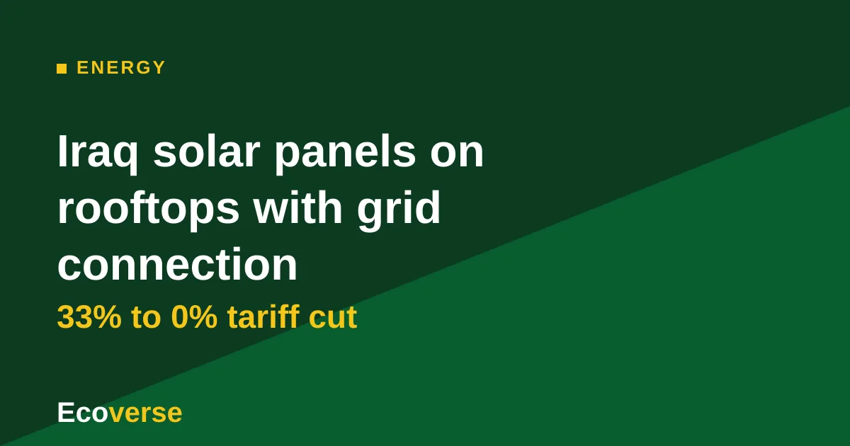 Ecoverse graphic with the headline: Iraq solar panels on rooftops with grid connection