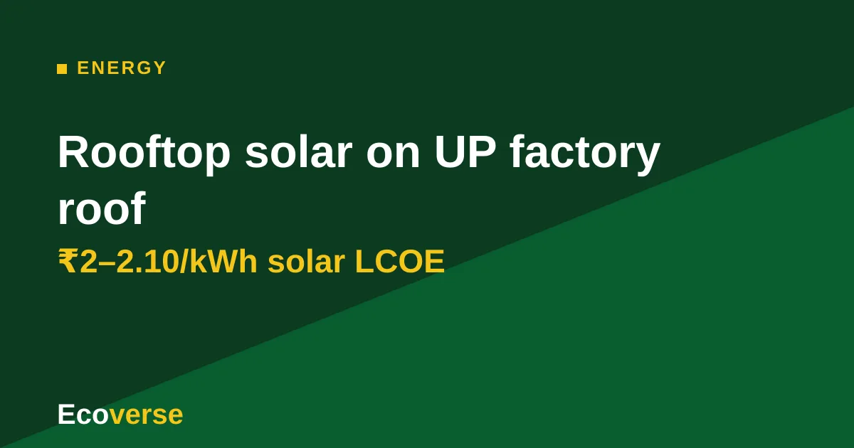 Ecoverse graphic with the headline: Rooftop solar on UP factory roof