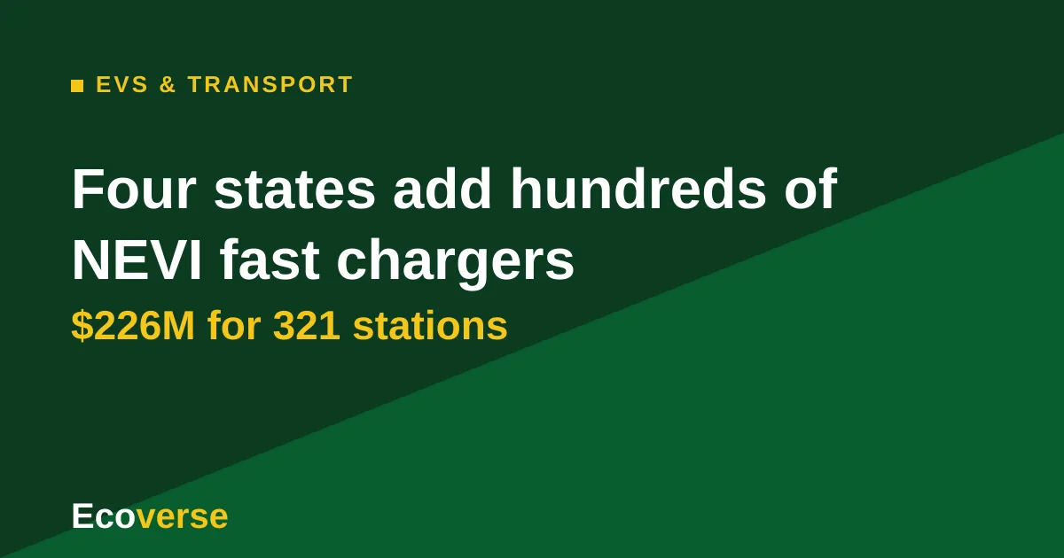 Ecoverse graphic with the headline: Four states add hundreds of NEVI fast chargers